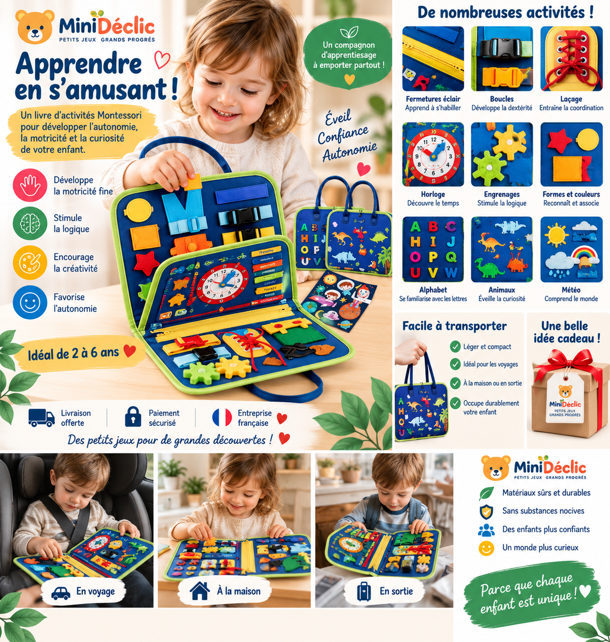 Planche d’activités Montessori pour enfant de 3 à 5 ans
